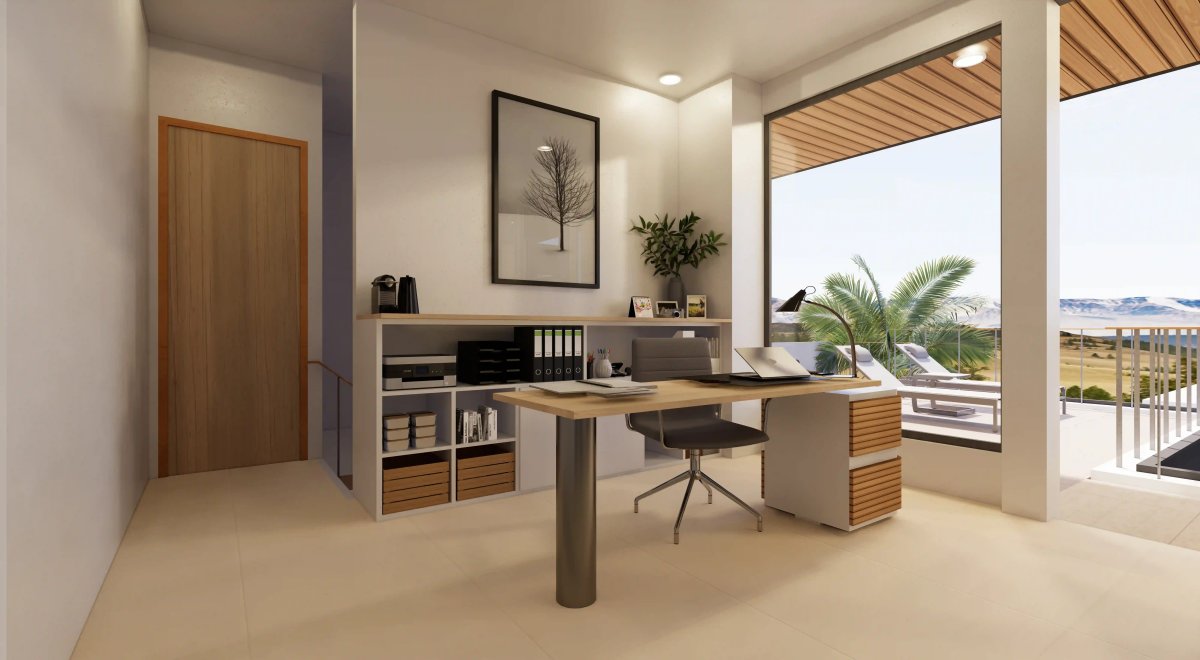 Master bedroom at Le Villa Lake, natural finishes and direct garden aspect