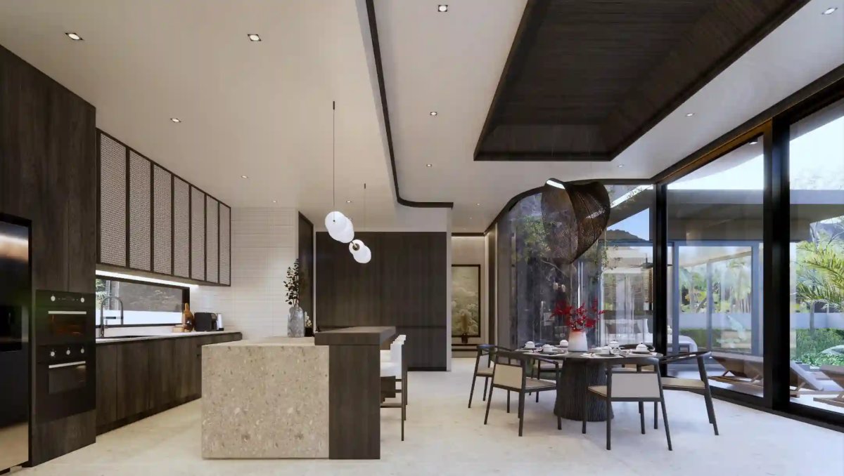 Vimannaya Residence interior, open living and dining area