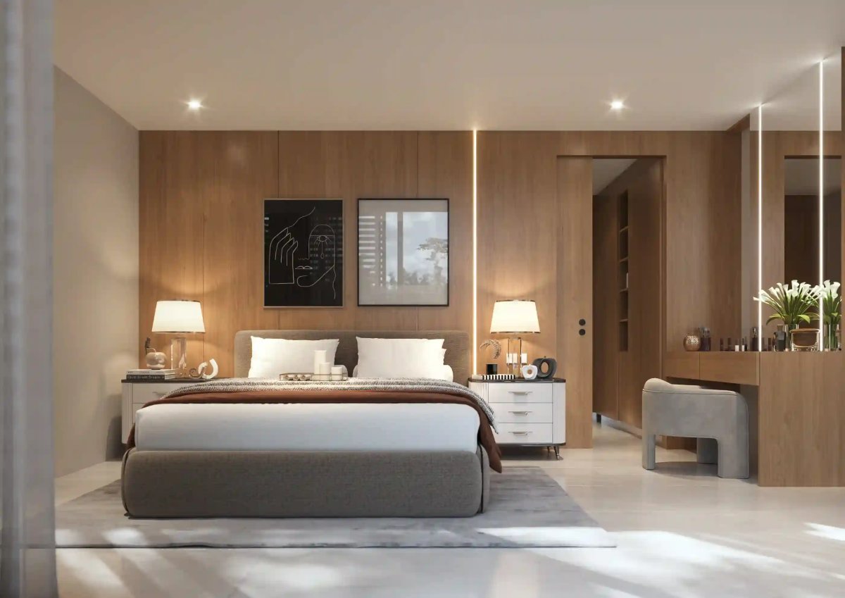 Villa Cerulean interior, living room with pool deck view