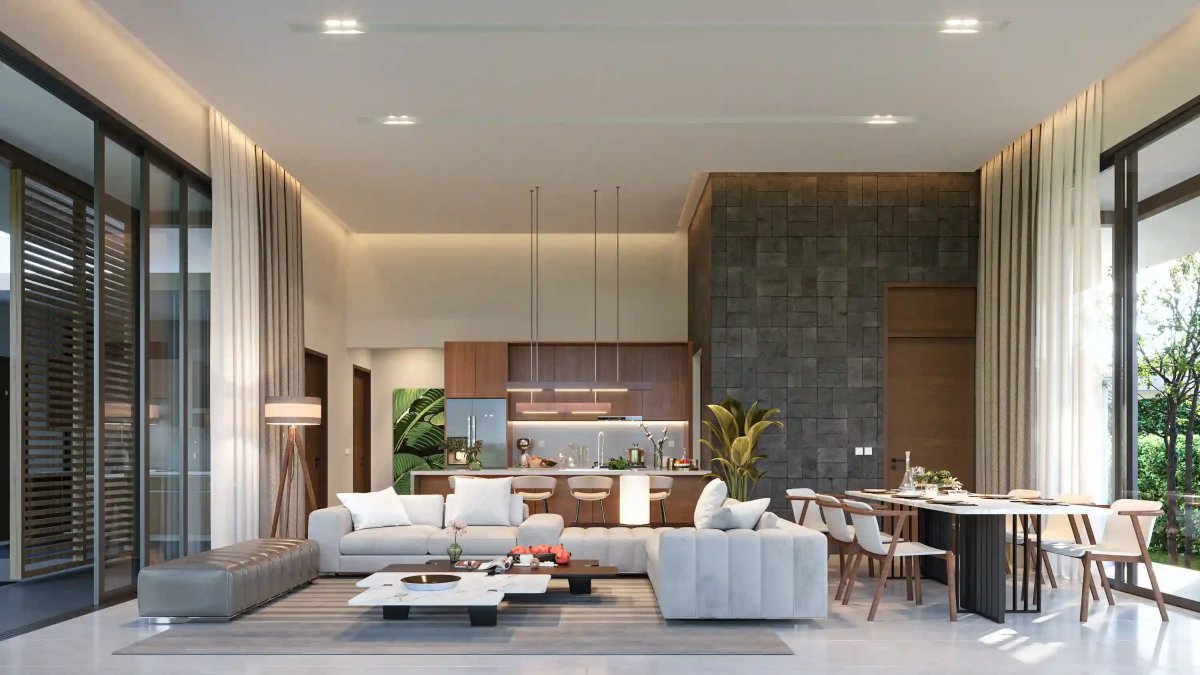 Villa Cerulean interior, master bedroom with garden outlook