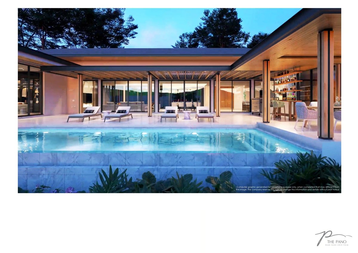 Exterior pool terrace with panoramic hillside views at The Pano