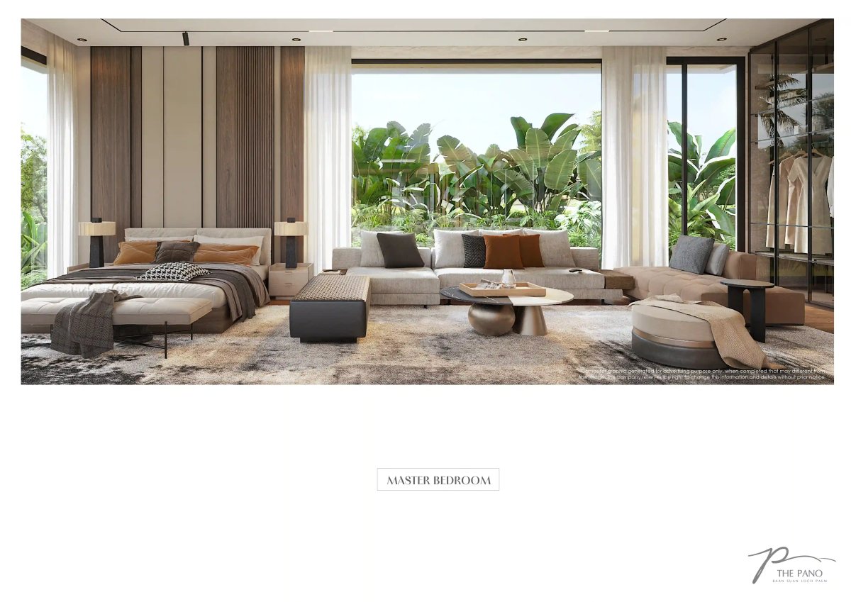 Master bedroom interior with garden view at The Pano Baan Suan Loch Palm