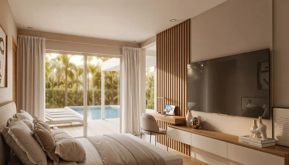 Akara Pool Villas interior kitchen and living