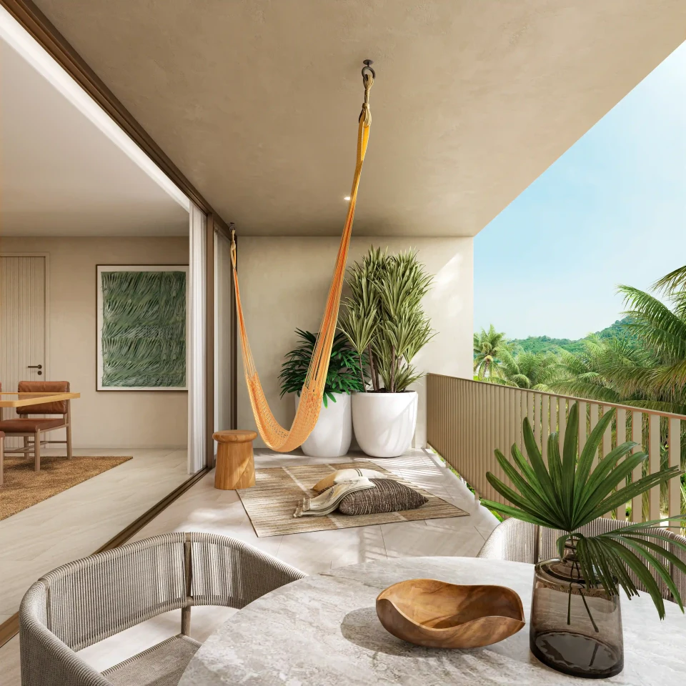 Surfhouse Residences interior, living area with coastal design