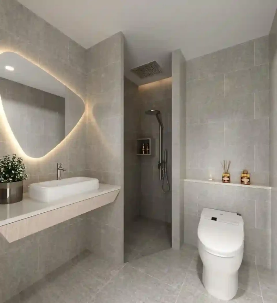 Furnished apartment interior, bedroom and lounge
