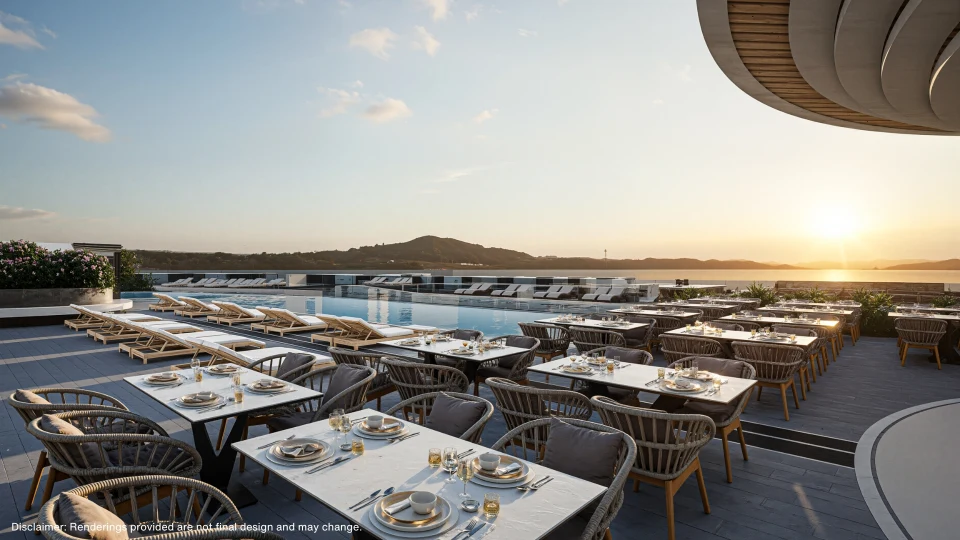 VIP Space Odyssey, rooftop restaurant and infinity pool with sea view