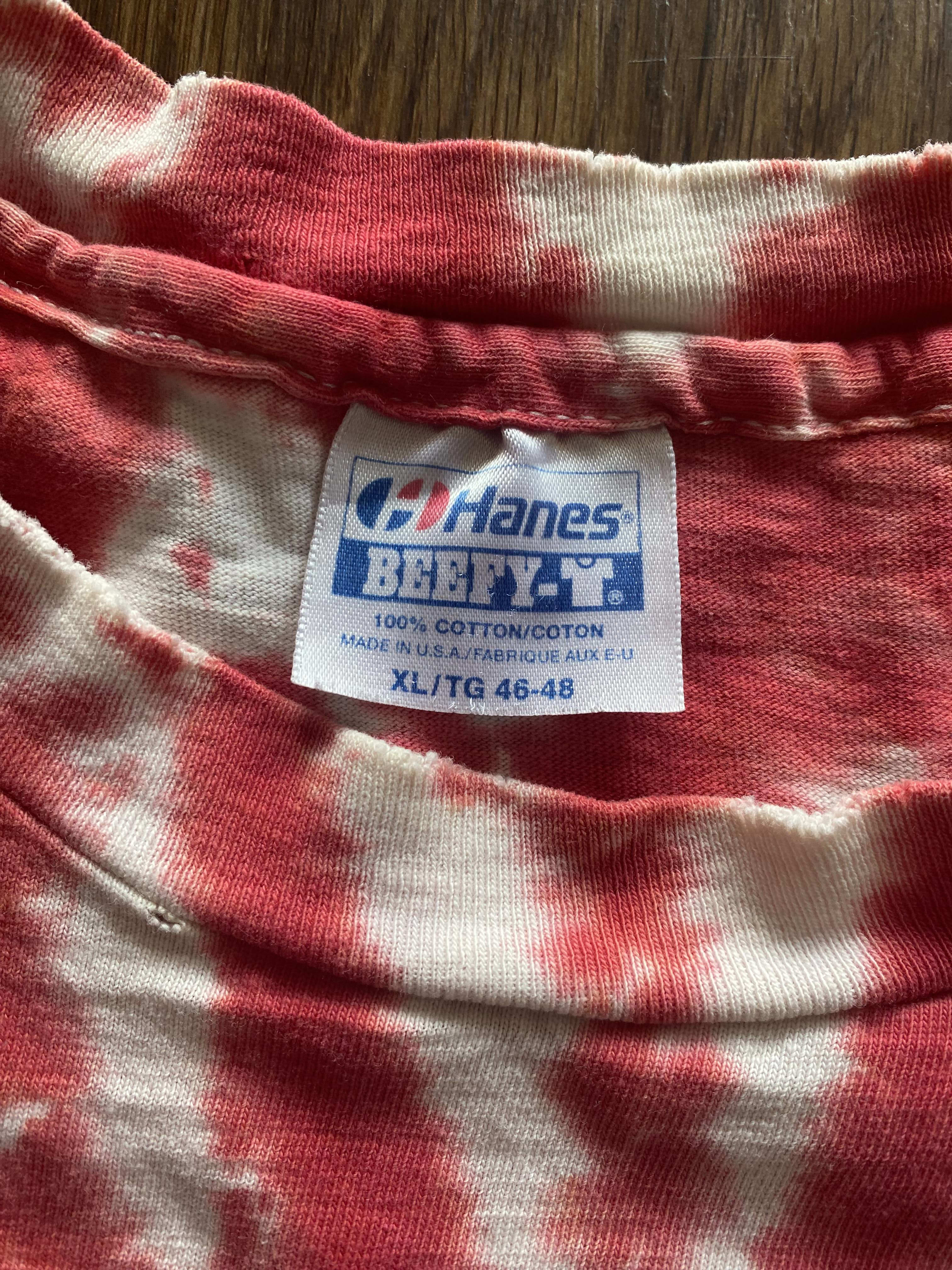 Hanes Beefy-T early 90s tag — Indiana University tie-dye