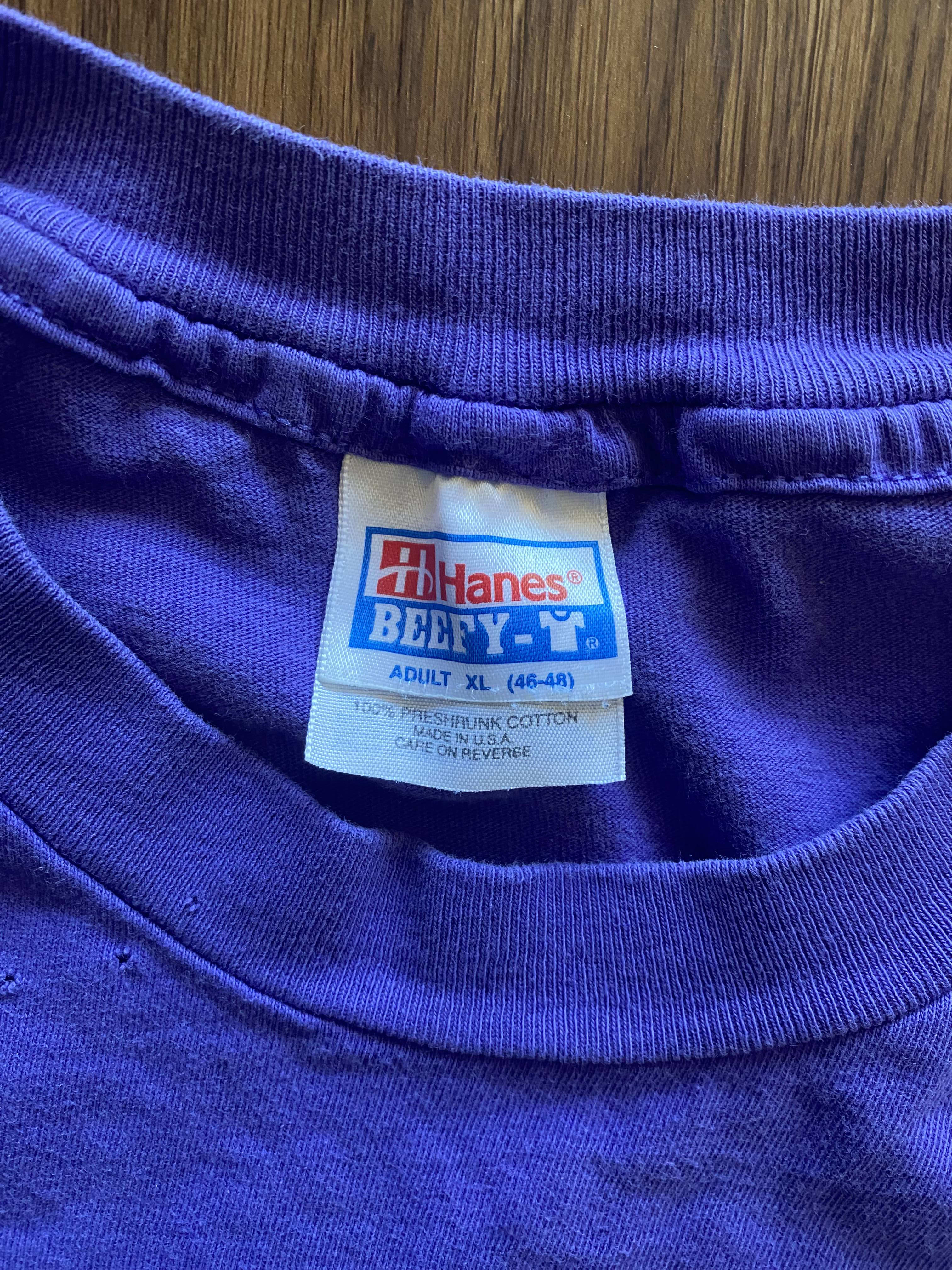 Hanes Beefy-T early 80s tag — chest measurement sizing