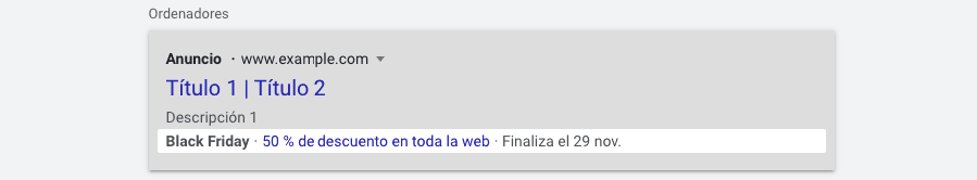 ejemplo extensión promoción black friday en Google