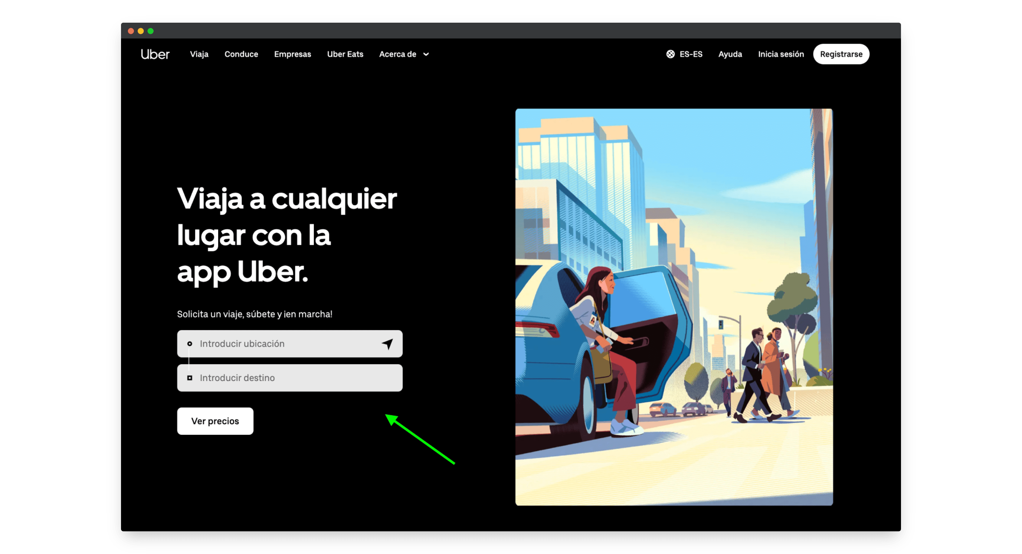 Imagen hero landing page de Uber