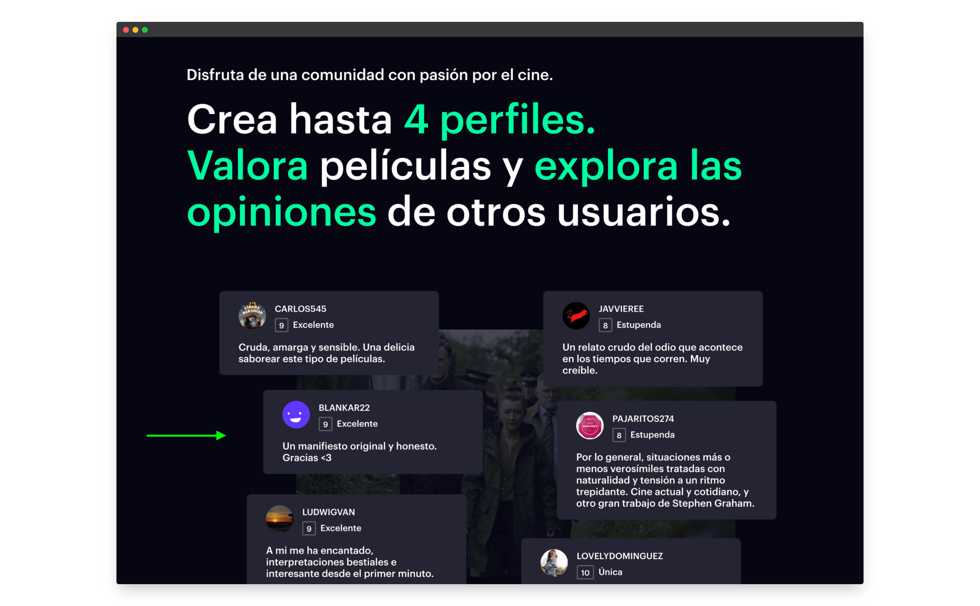 Imagen de testimonios en la landing page de Filmin