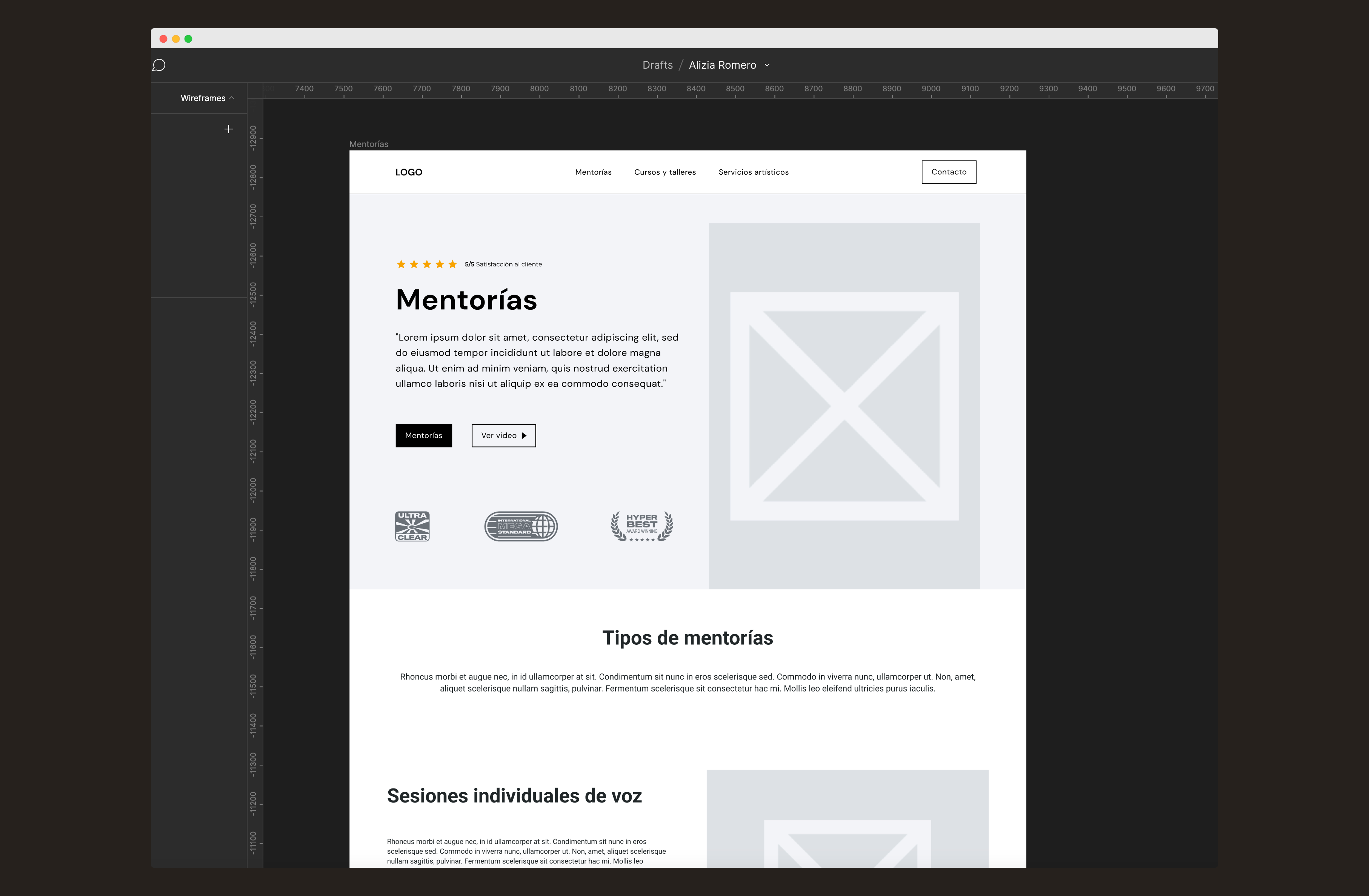 Imagen de wireframes para un diseño web