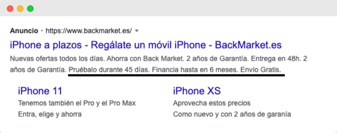 backmarket extensión texto destacado