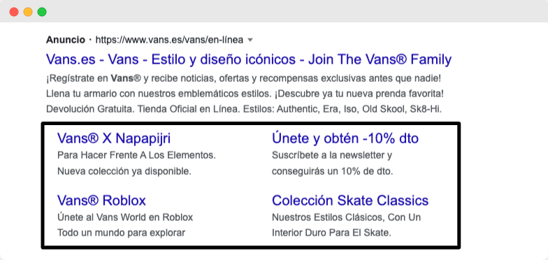 vans extension enlace de sitio