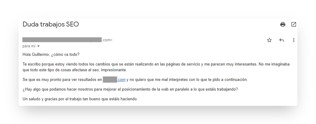 correo de un cliente a Guillermo