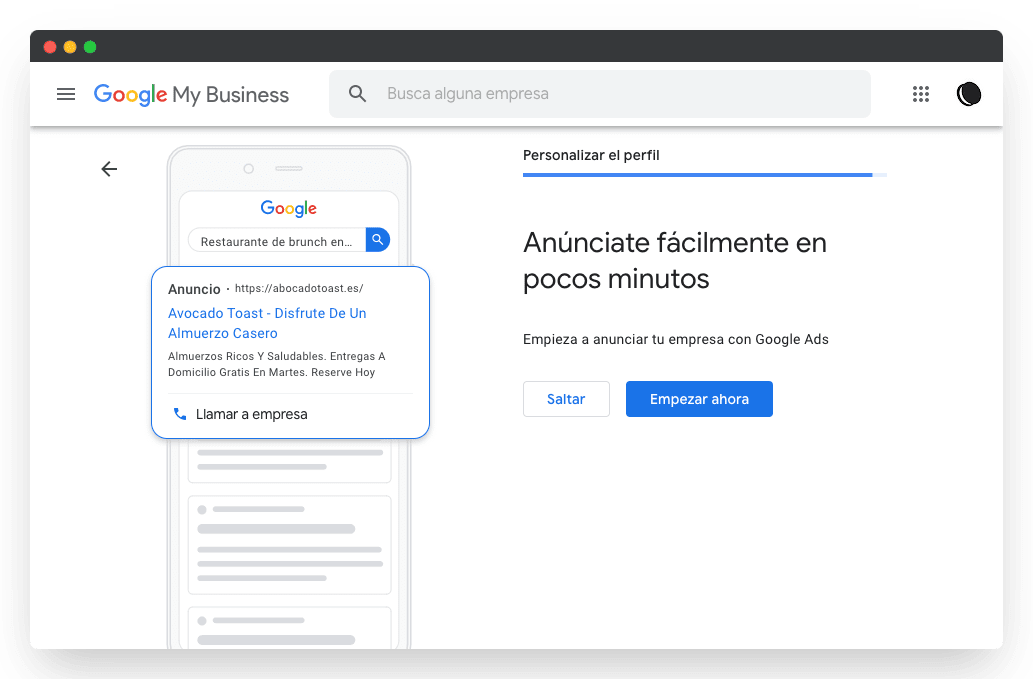 captura pantalla anúnciate en google Google my business