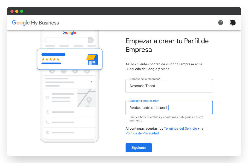 captura pantalla nombre y categoria Google my business