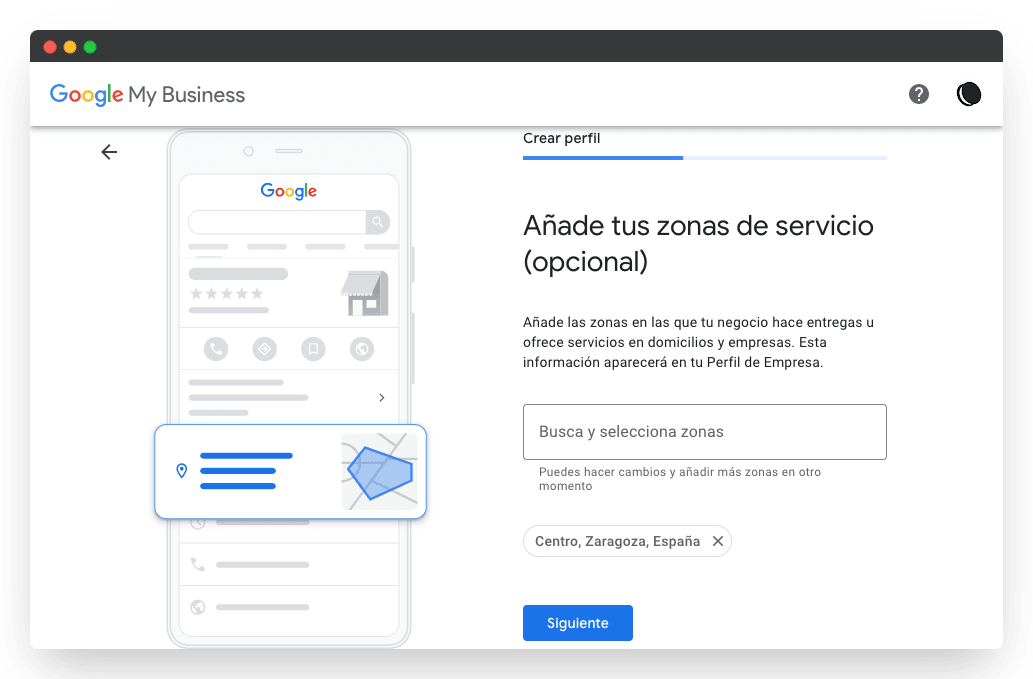 captura pantalla añade zonas servicio a domicilio Google my business