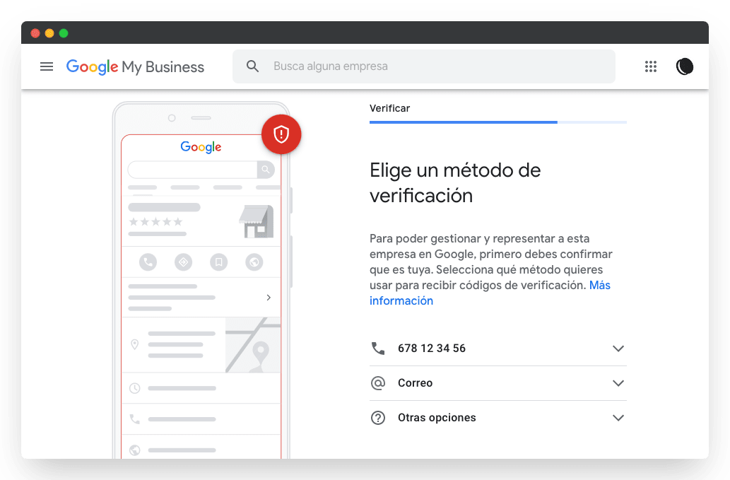 captura pantalla método verificaciónGoogle my business