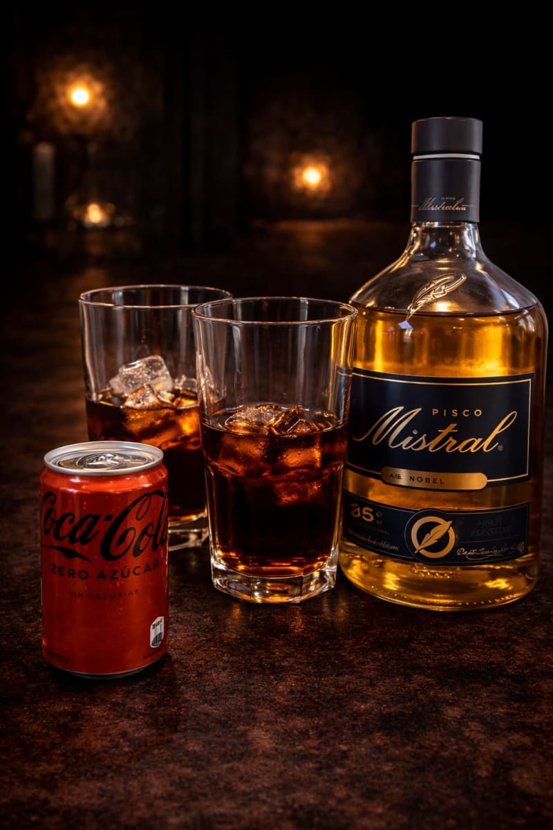 2 Cortos Pisco Mistral 35° + 1 bebida