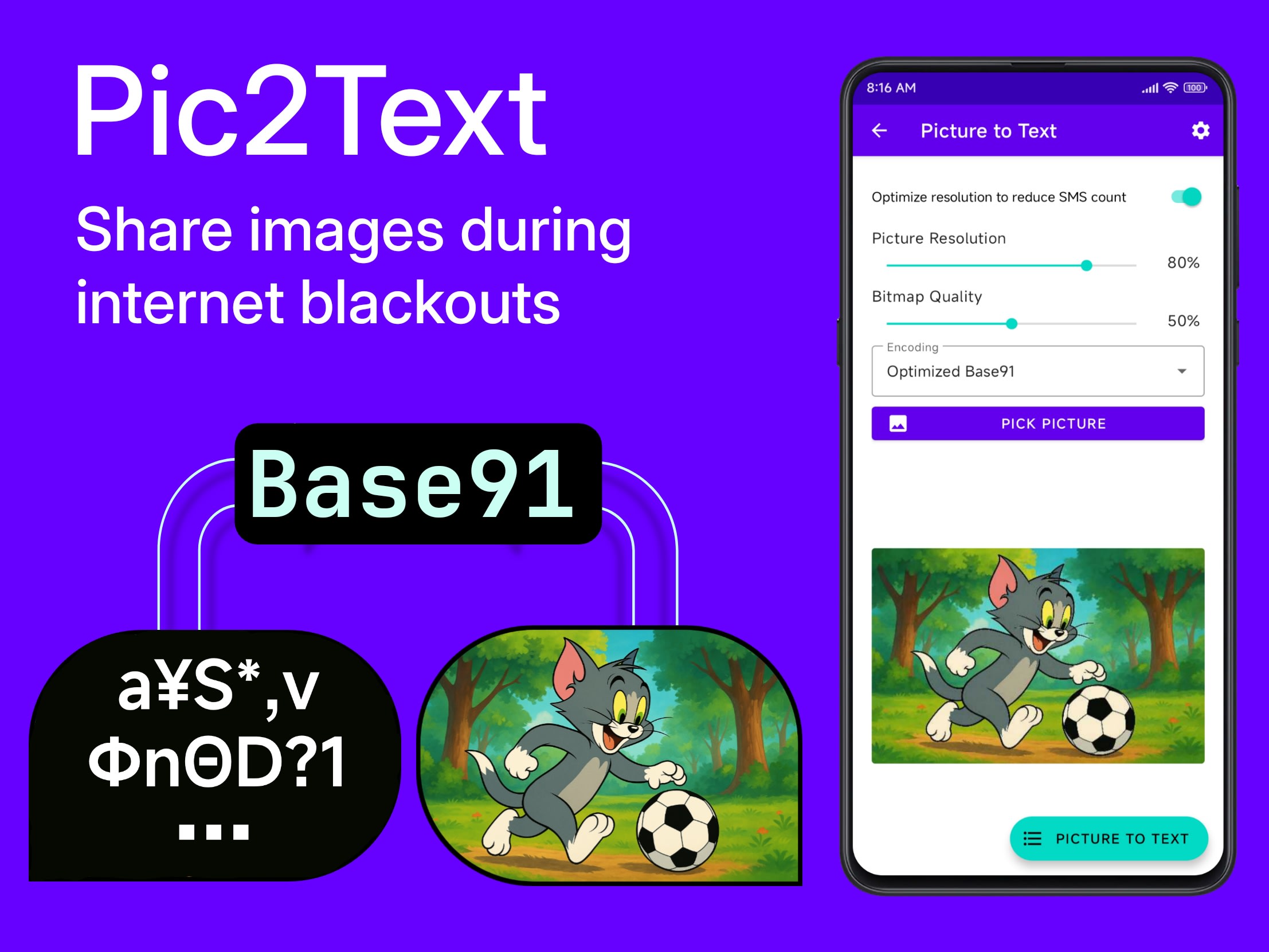 Pic2Text: Sharing Images via SMS