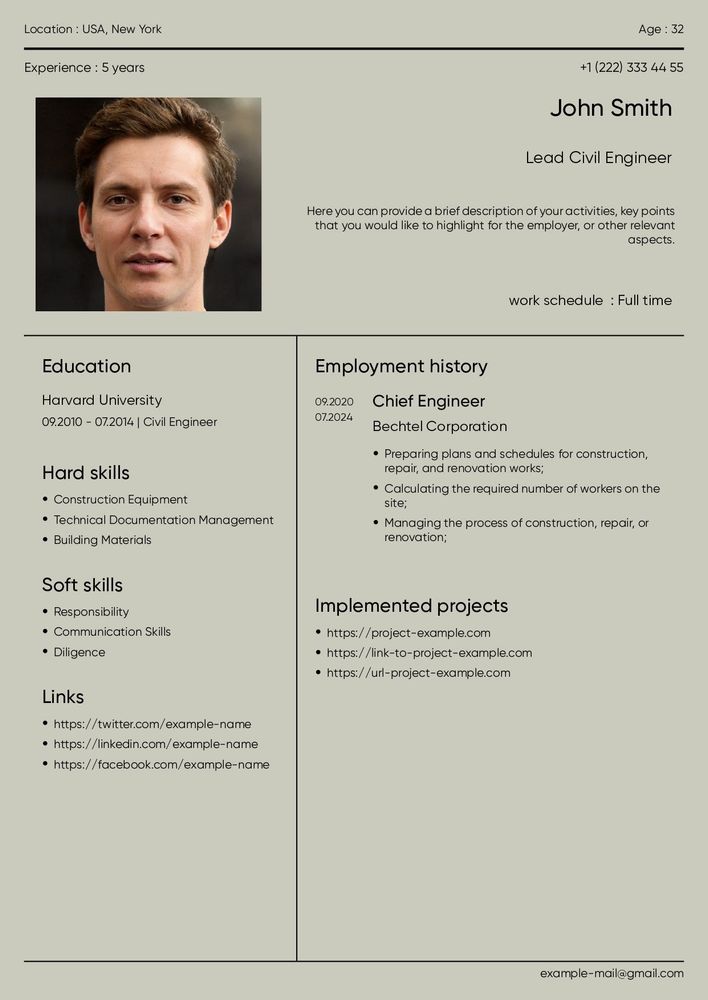 Ready-made business-style resume template for lawyers and managers