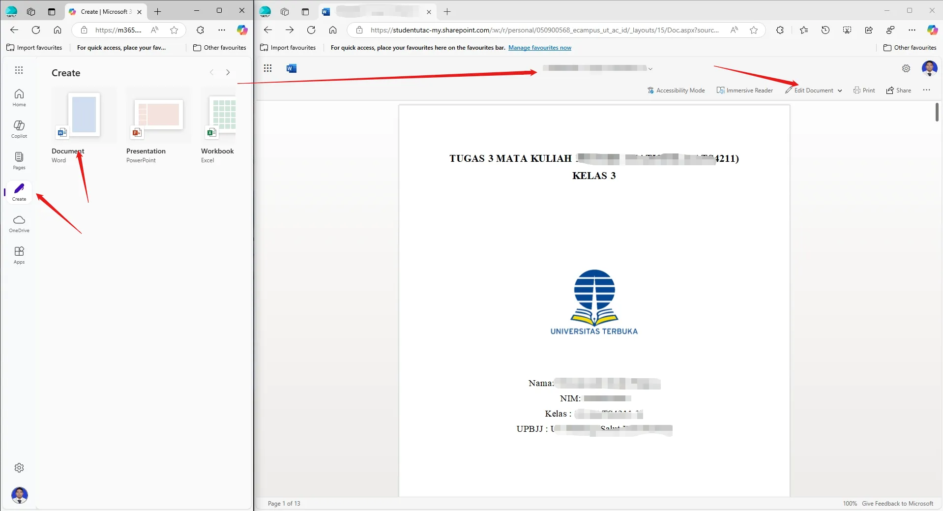 Gambar 3: Aplikasi Word Online di browser