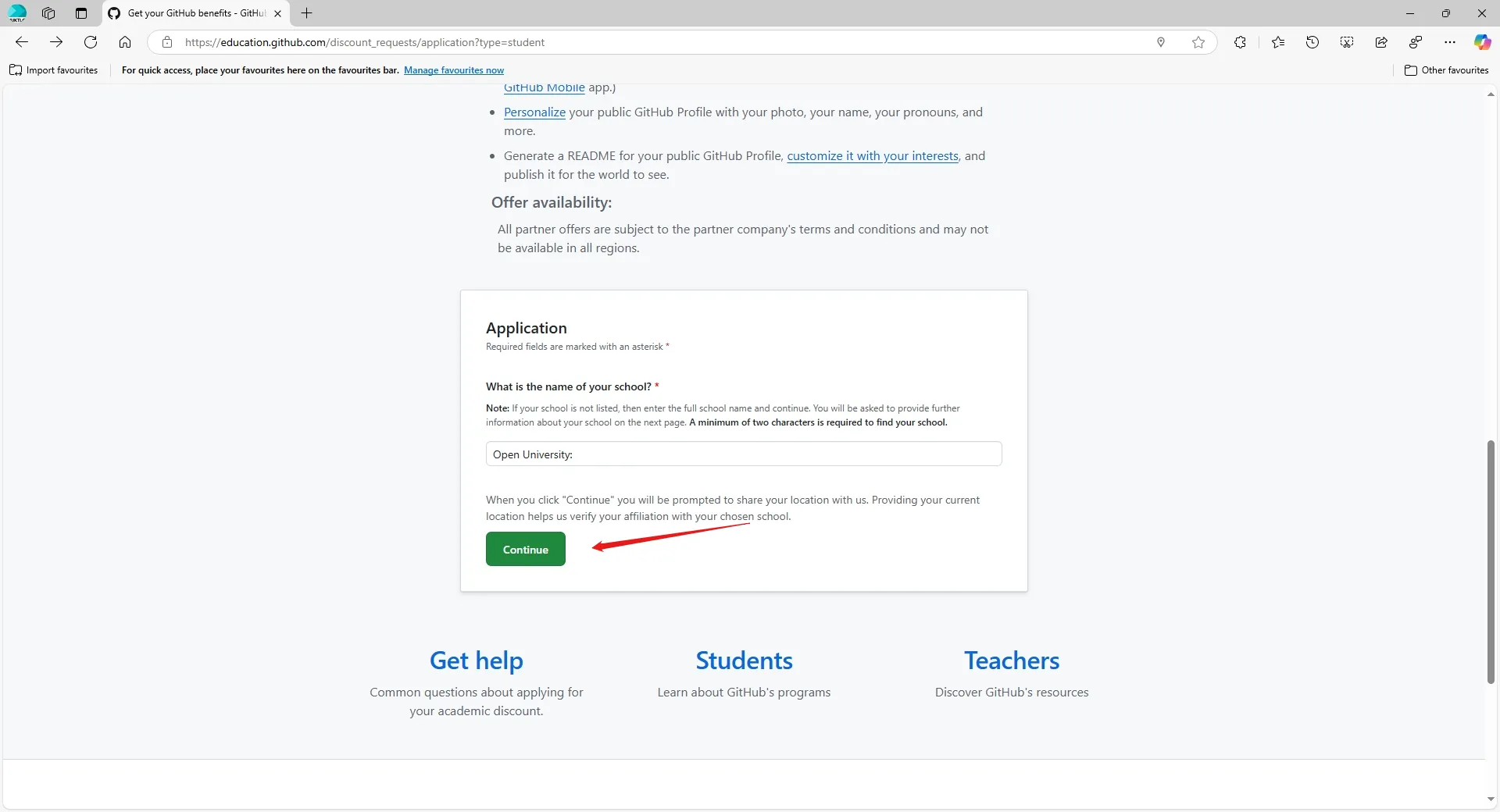 Gambar 4.2: Formulir verifikasi dengan email institusi pada GitHub Education 2