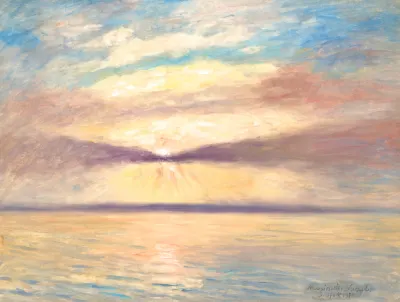 Muzsinszki Nagy Endre: Siófoki naplemente aranyló fényekkel