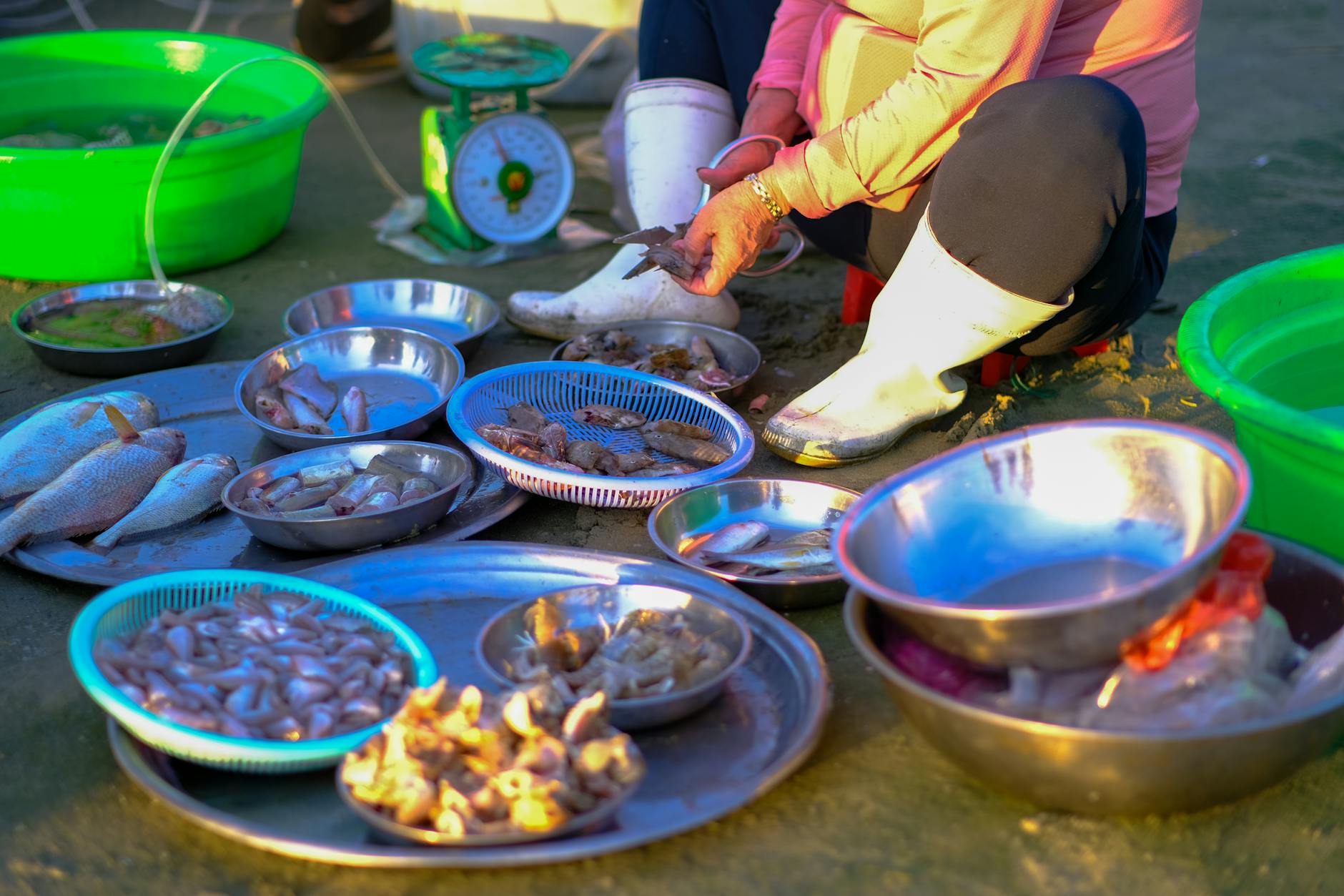Vibrant seafood market in Da Nang, Vietnam showcasing fresh catch and local trade.
