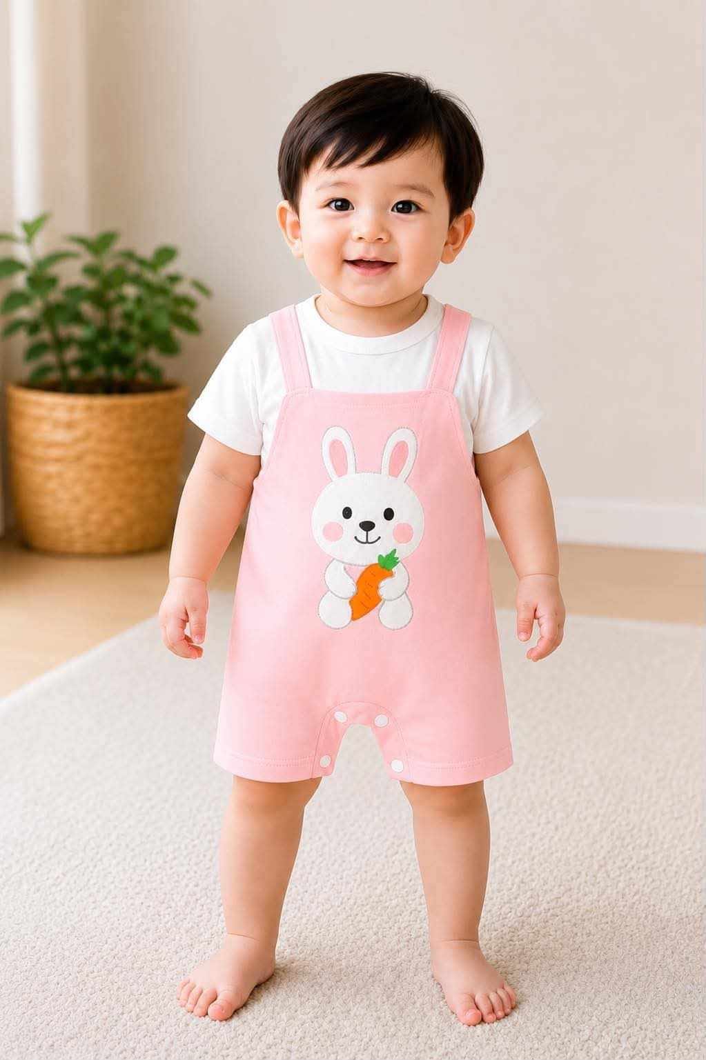 Cute Baby Denim Overall Romper with T-Shirt
