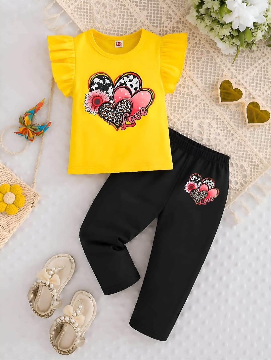 Cute Girls Love Print T-Shirt & Leggings Set