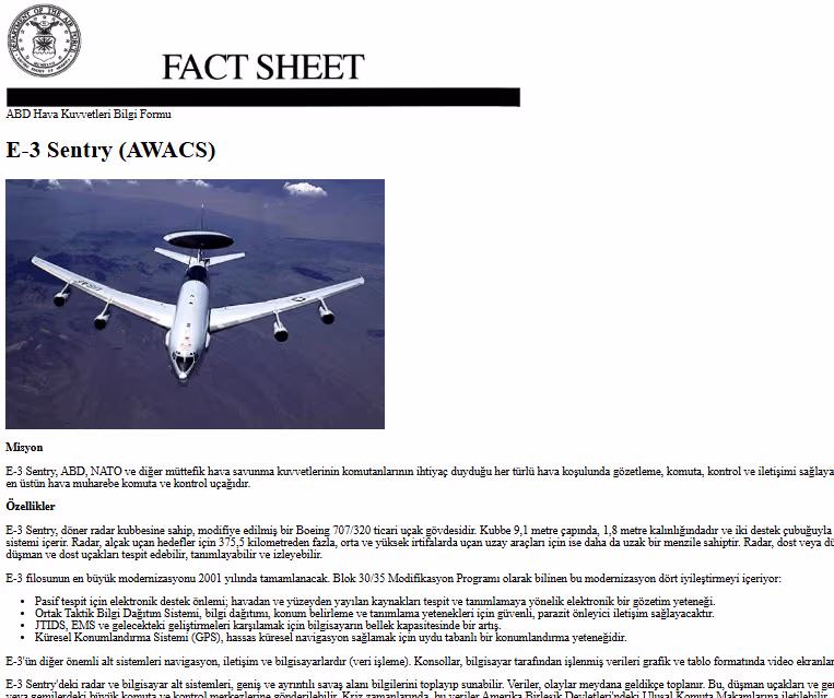 AWACS E-3 Sentry teknik şeması