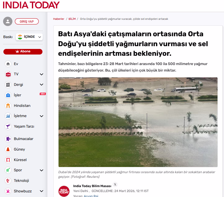 India Today ve ABC News yağış haberleri