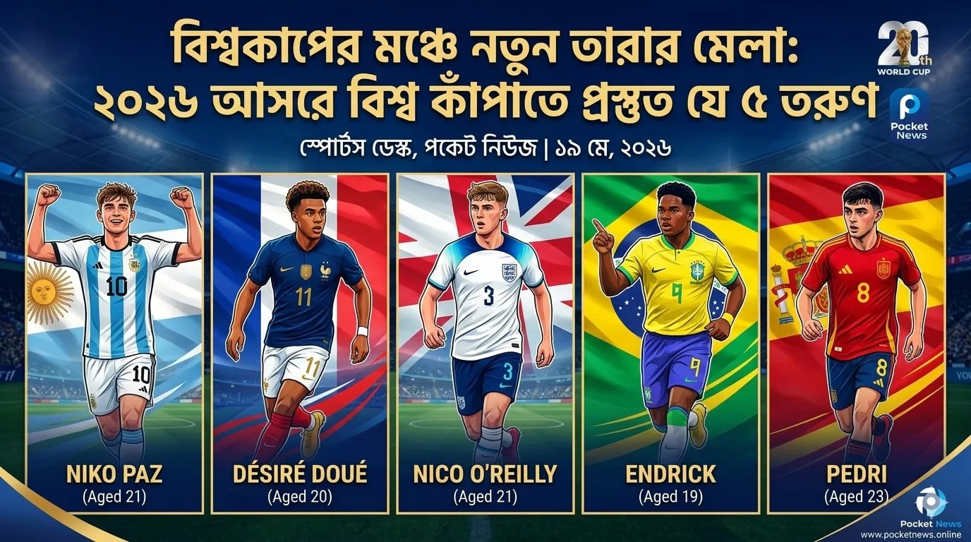 বিশ্বকাপের মঞ্চে নতুন তারার মেলা: ২০২৬ আসরে বিশ্ব কাঁপাতে প্রস্তুত যে ৫ তরুণ বিশ্বকাপের মঞ্চে নতুন তারার মেলা: ২০২৬ আসরে বিশ্ব কাঁপাতে প্রস্তুত যে ৫ তরুণ