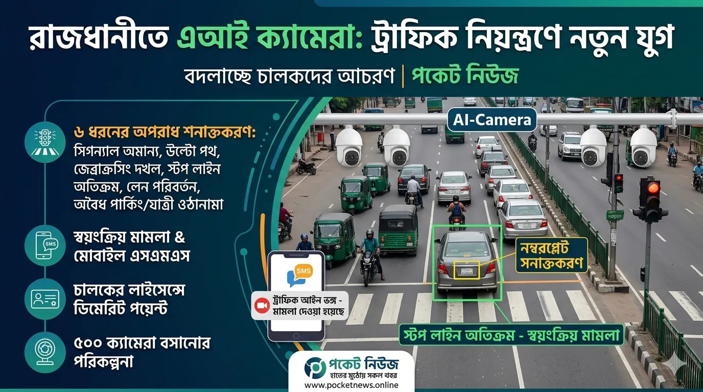 রাজধানীতে এআই ক্যামেরা: ট্রাফিক নিয়ন্ত্রণে নতুন যুগ, বদলাচ্ছে চালকদের আচরণ রাজধানীতে এআই ক্যামেরা: ট্রাফিক নিয়ন্ত্রণে নতুন যুগ, বদলাচ্ছে চালকদের আচরণ