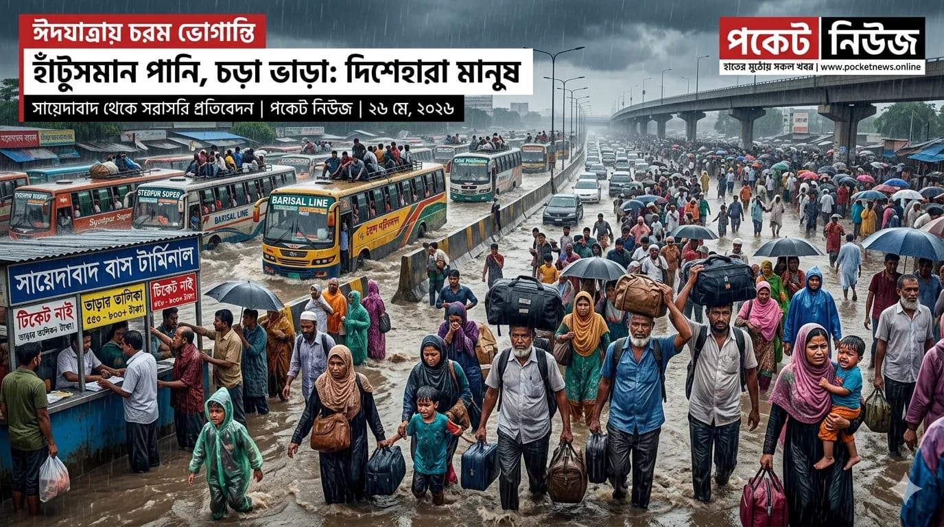 ঈদযাত্রায় ভোগান্তির চরম রূপ: হাঁটুসমান পানি, আকাশচুম্বী ভাড়া আর বাসের অপেক্ষায় দিশেহারা মানুষ ঈদযাত্রায় ভোগান্তির চরম রূপ: হাঁটুসমান পানি, আকাশচুম্বী ভাড়া আর বাসের অপেক্ষায় দিশেহারা মানুষ