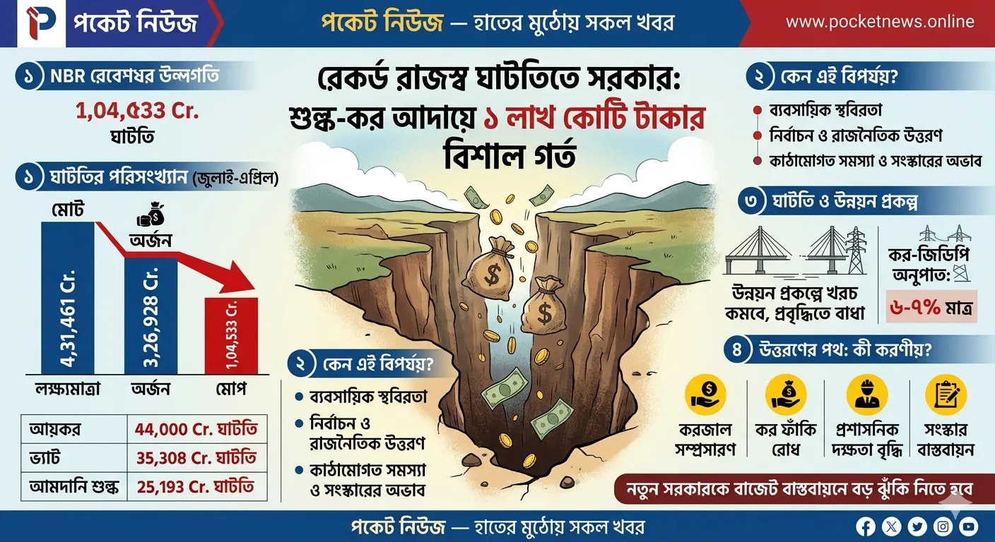 রেকর্ড রাজস্ব ঘাটতিতে সরকার: শুল্ক-কর আদায়ে ১ লাখ কোটি টাকার বিশাল গর্ত রেকর্ড রাজস্ব ঘাটতিতে সরকার: শুল্ক-কর আদায়ে ১ লাখ কোটি টাকার বিশাল গর্ত