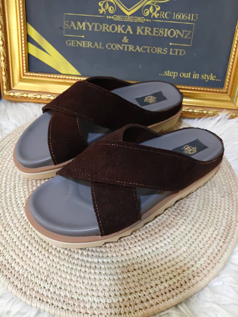 Premium Suede Cross-Strap Slide – Brown 3