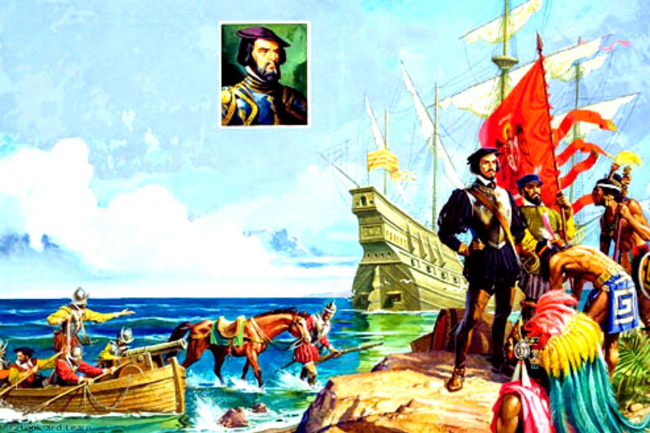 Cortés desembarcando| Autor: Severino Baraldi