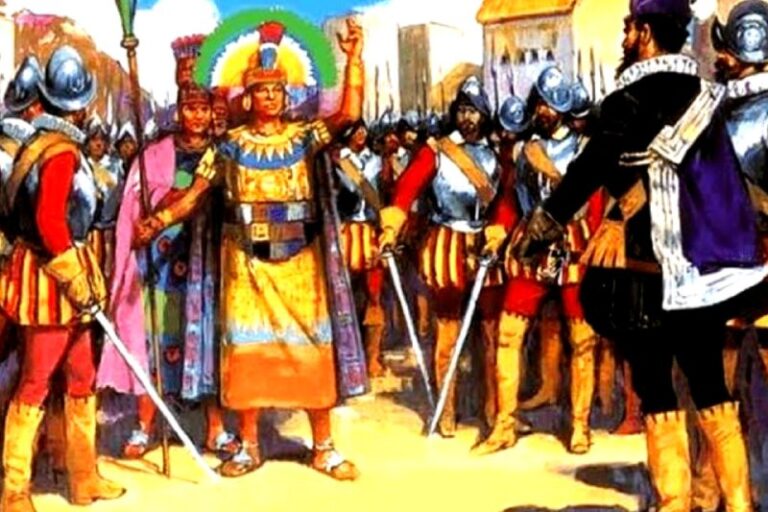 Retrato del encuentro entre Manco Inca y Francisco Pizarro | Fuentes: Wikimedia Commons