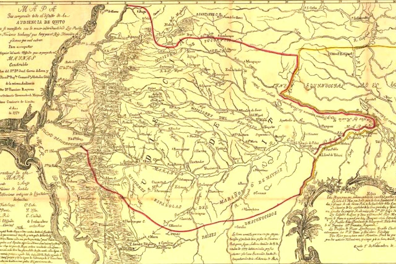 Mapa antiguo de la jurisdicción de la  Audiencia de Quito | Autor: Francisco Requena y Herrera