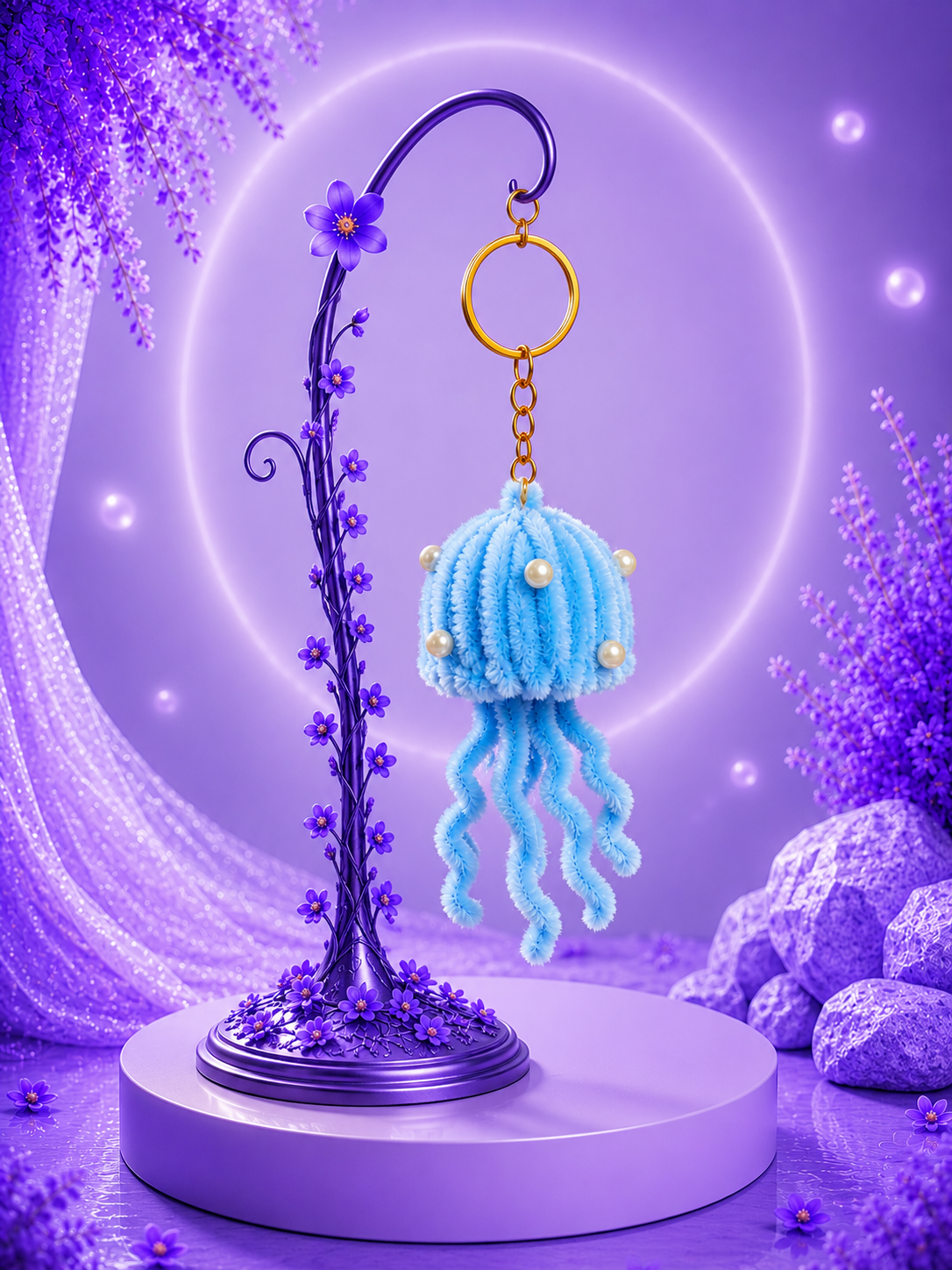 Jellyfish Keychain handmade floral gift