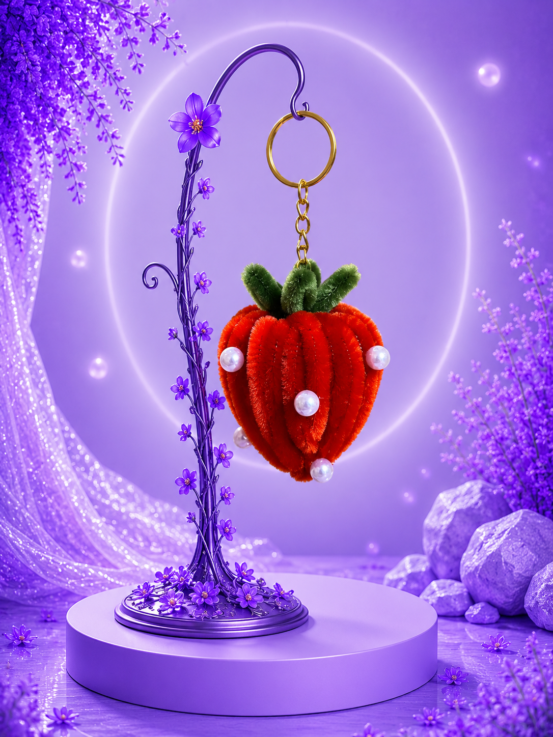 Strawberry Keychain handmade floral gift