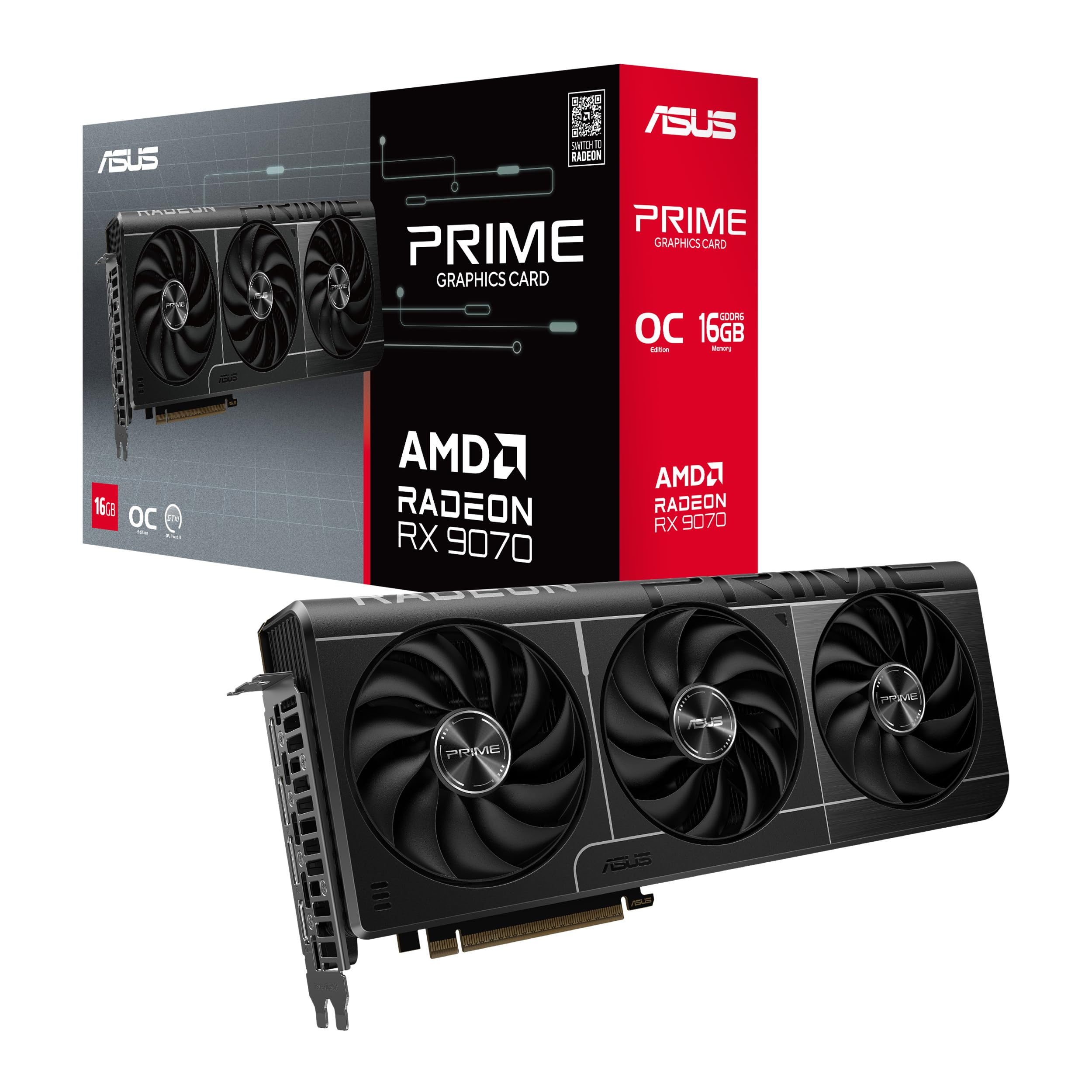 ASUS Prime Radeon RX 9070 OC Edition 16GB GDDR6 Gaming Graphics Card (AMD Radeon Radeon RX9070, PCIe 5.0, 1x HDMI 2.1b, 3X DisplayPort 2.1a, 2.5 Slot Design, PRIME-RX9070-O16G) 16GB - ASUS Prime Radeon RX 9070 OC Edition 16GB GDDR6 Gaming Graphics Card (AMD Radeon Radeon RX9070, PCIe 5.0, 1x HDMI 2.1b, 3X DisplayPort 2.1a, 2.5 Slot Design, PRIME-RX9070-O16G) 16GB