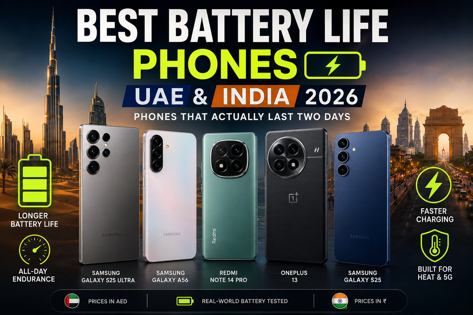 Best Battery Life Phones UAE & India 2026 — Phones That Actually Last Two Days