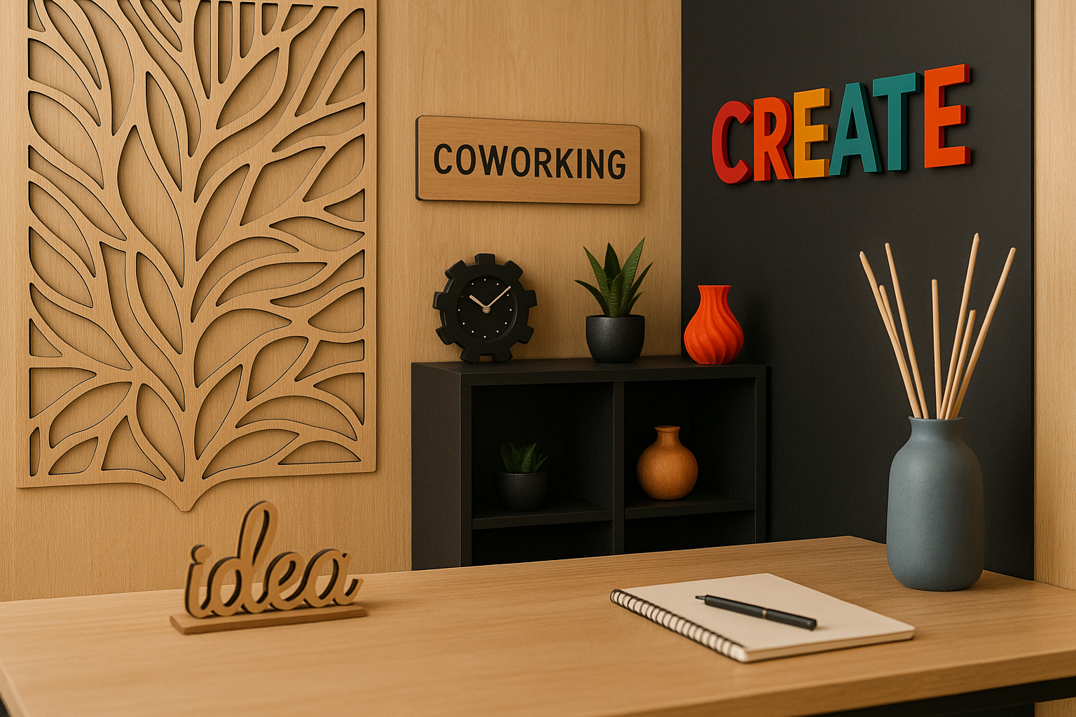 Decoración coworkings con láser