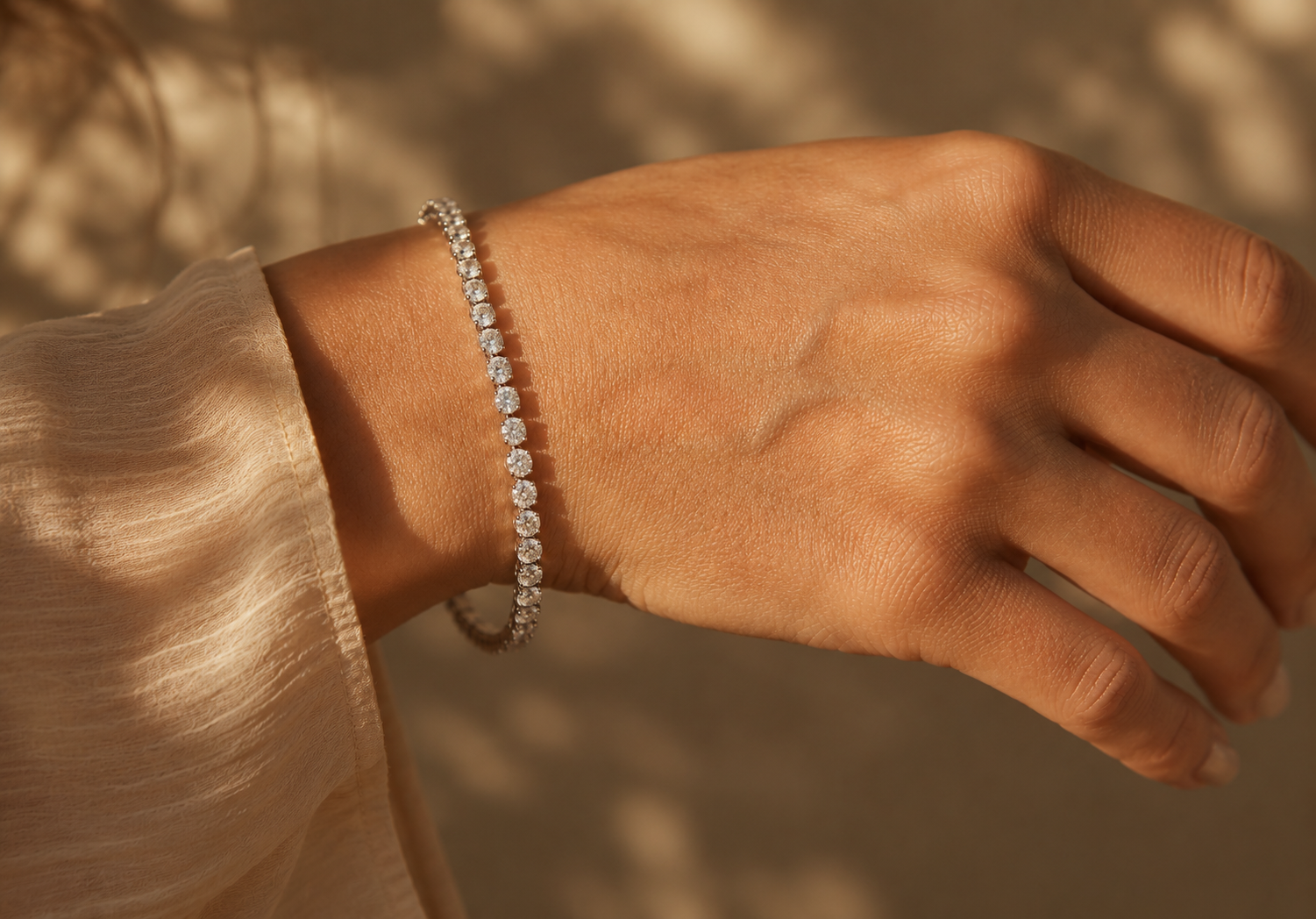 Diamond tennis bracelet on wrist