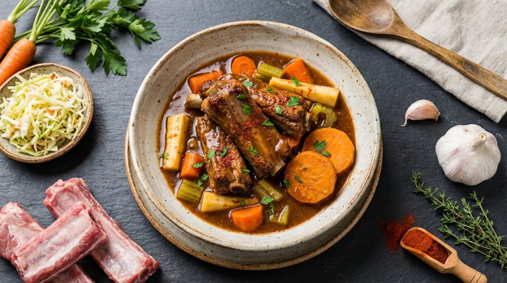 Geschmorte Rippchen in eigener Soße mit Gemüse