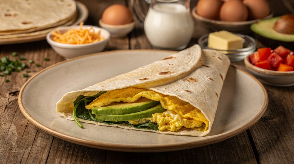 Wrap per colazione con frittata e avocado